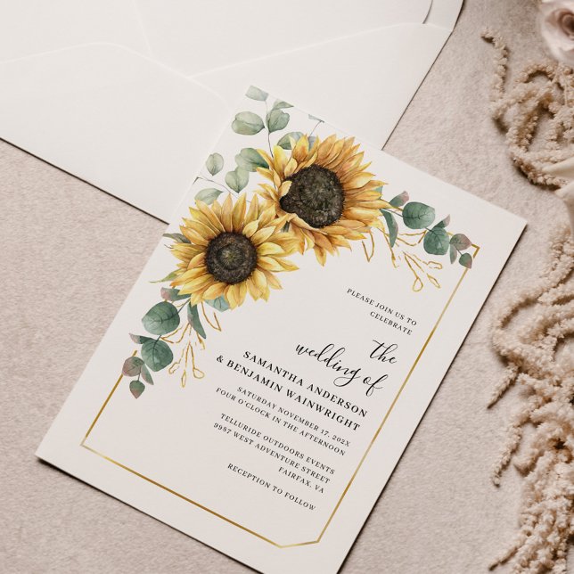 Invitation Mariage de fleurs de tournesol (Floral Sunflower Eucalyptus Watercolor Wedding Invitation)