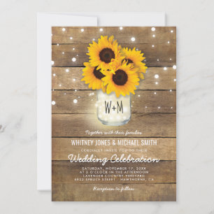Invitation Mariage de Fleurs de Tournesol de Jar de Maçon en 