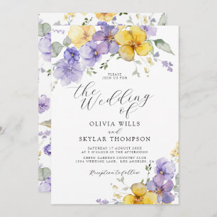 Invitation Mariage de fleurs d'été violet jaune lavande