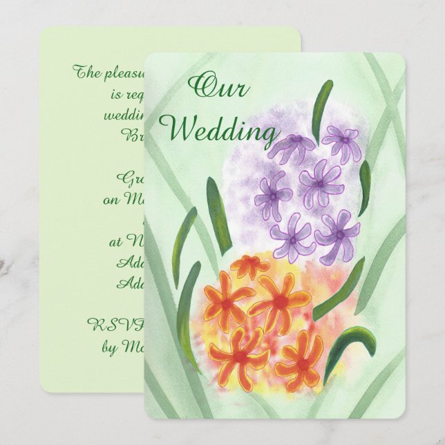Invitation Mariage de fleurs d'hyacinthe violet orange (Devant / Derrière)