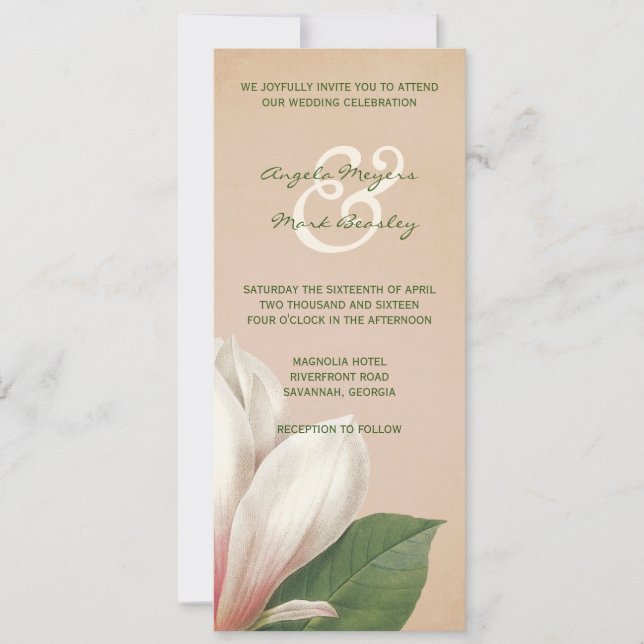 Invitation Mariage de fleurs du sud de Magnolia | Antique Blu (Devant)