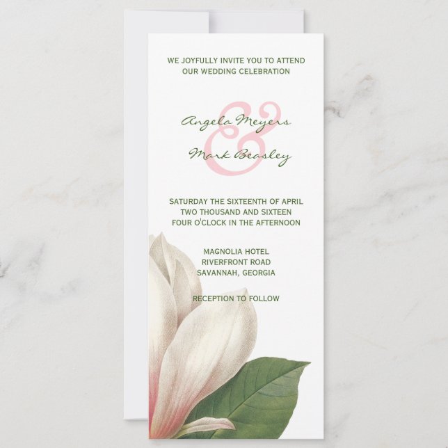 Invitation Mariage de fleurs du sud de Magnolia | Rose et bla (Devant)