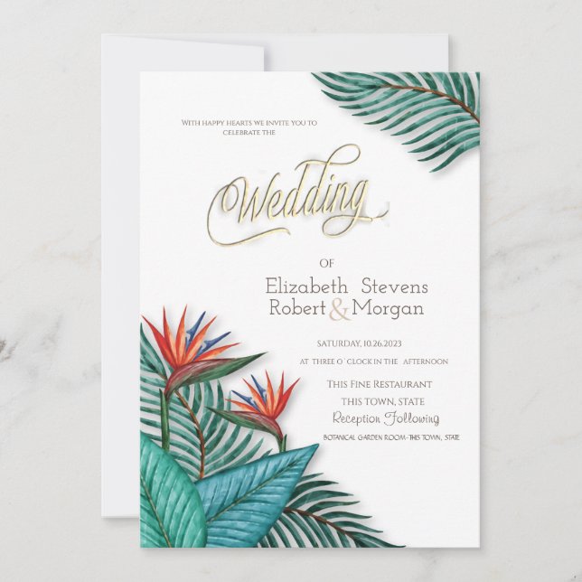 Invitation Mariage de fleurs exotiques tropicales (Devant)