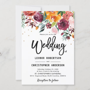 Invitation Mariage de fleurs florales de Bourgogne d'automne