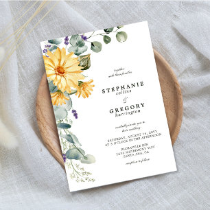 Invitation Mariage de fleurs jaunes d'Eucalyptus