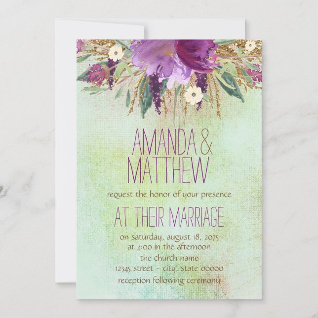 Invitation Mariage de fleurs peintes aquarelle (Devant)