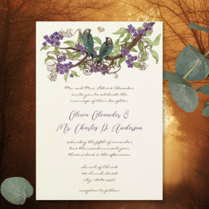 Invitation Mariage de fleurs pourpres Turquoises vintages