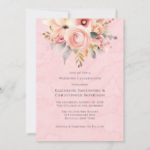 Invitation Mariage de fleurs rose et or chic