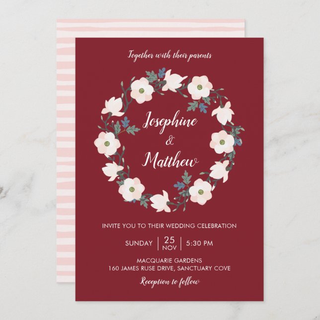Invitation Mariage de fleurs rose pâle (Devant / Derrière)