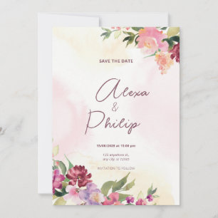 Invitation Mariage de fleurs rose rustique