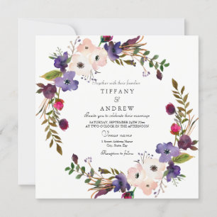 Invitation Mariage de fleurs rose violet botanique
