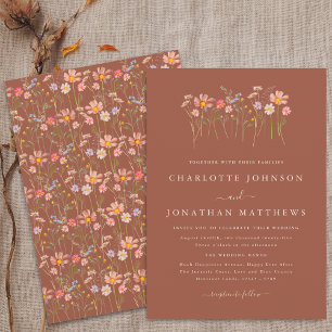 Invitation Mariage de fleurs sauvages d'automne beige orange