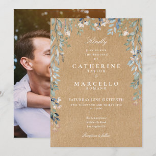 Invitation Mariage de Fleurs Sauvages Photo Florale Kraft Rus