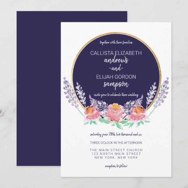 Invitation Mariage de fleurs sauvages rose Lilac (Devant / Derrière)