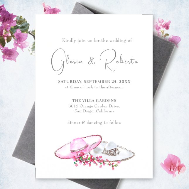 Invitation Mariage de fleurs sombrero rose doux (Créateur téléchargé)