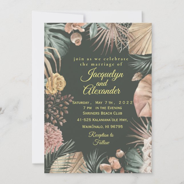 Invitation Mariage de fleurs tropicales foncées personnalisée (Devant)
