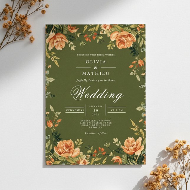 Invitation Mariage de fleurs verdoyantes Peony (Créateur téléchargé)
