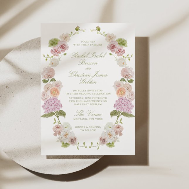 Invitation Mariage de fleurs vert rose (Créateur téléchargé)