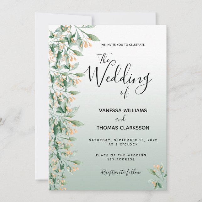 Invitation Mariage de fleurs vertes Sage (Devant)