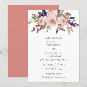 Invitation Mariage de fleurs violettes de lavande rose 