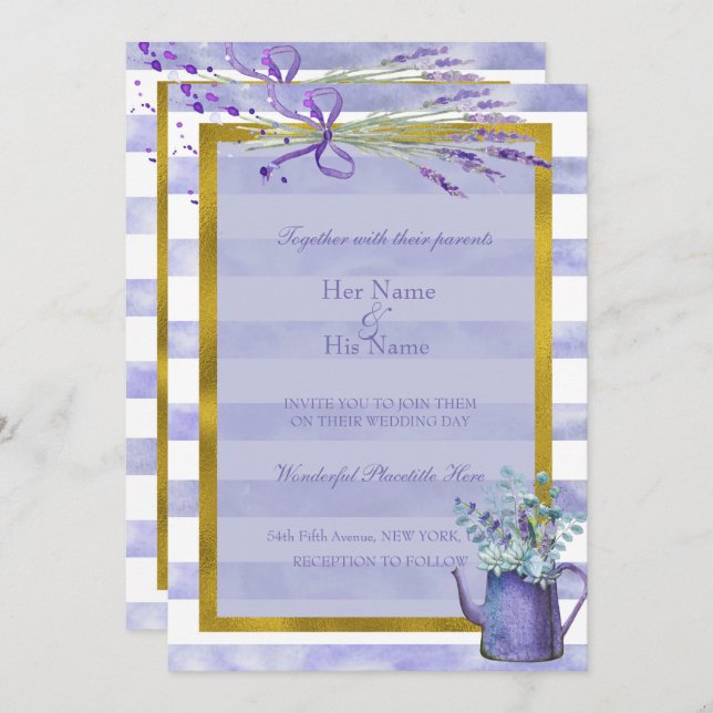 Invitation Mariage de fleurs violettes de Provence Lavande (Devant / Derrière)