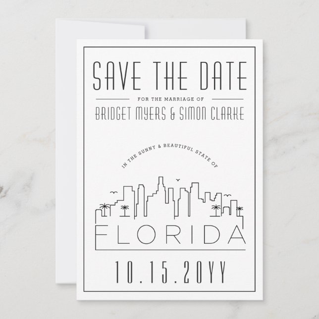 Invitation Mariage de Floride | Skyline stylisée Enregistrer  (Devant)