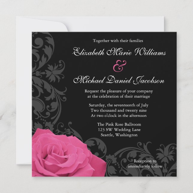 Invitation Mariage de Flourish de rose de rose (Devant)