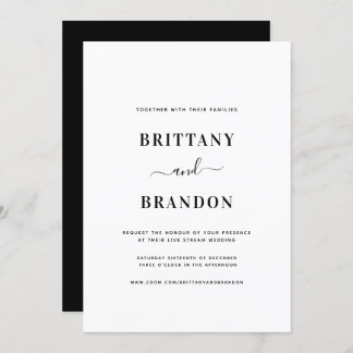 Invitation Mariage de flux en direct noir blanc moderne minim
