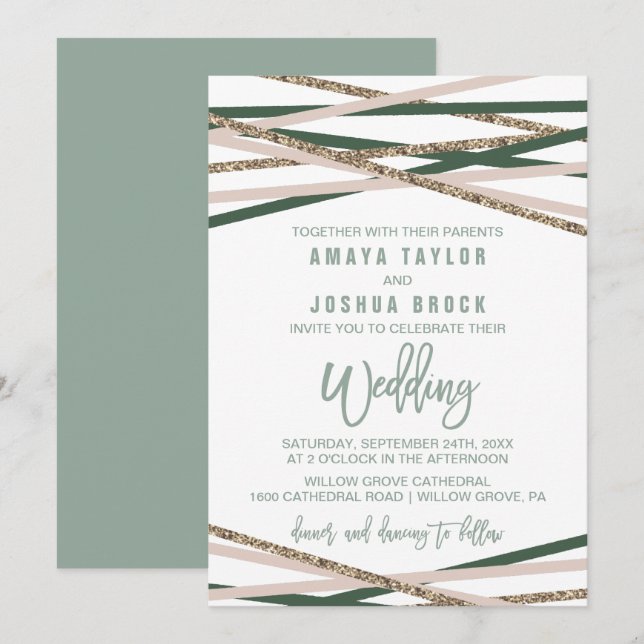 Invitation Mariage de flux verts et bleus (Devant / Derrière)