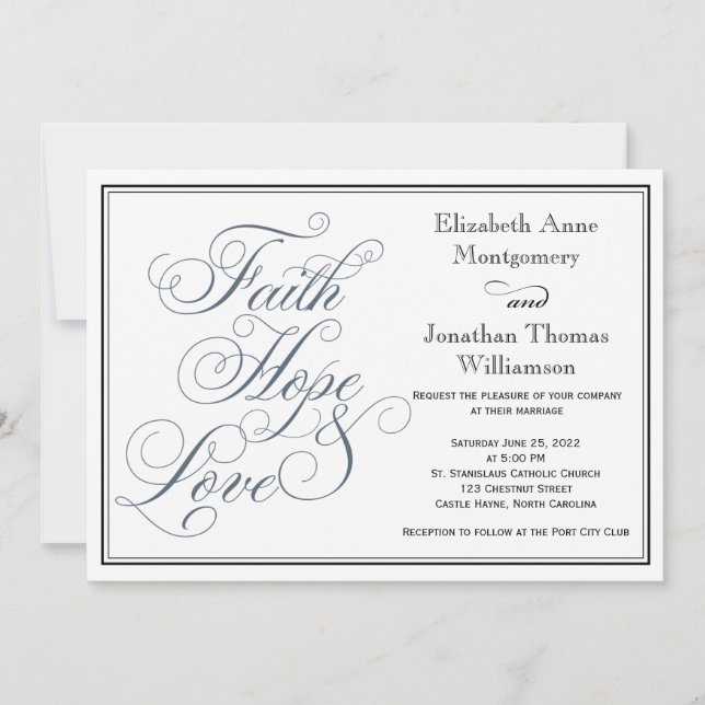 Invitation Mariage de Foi Bleue Ardoise Espérance & Amour (Devant)
