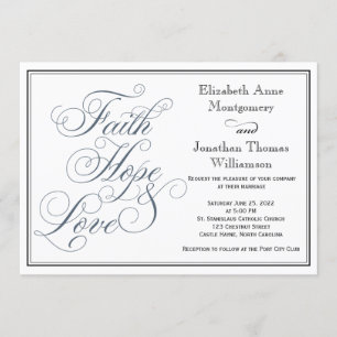 Invitation Mariage de Foi Bleue Ardoise Espérance & Amour