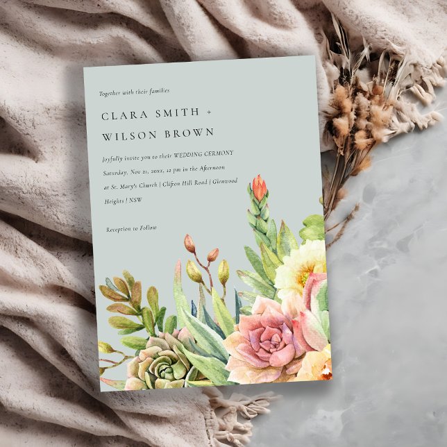INVITATION MARIAGE DE FOLIAGE DE CACTI SUCCULENT DE DÉSERT BL (Créateur téléchargé)