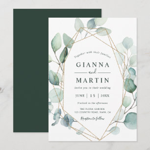 Invitation Mariage de Foliage Géométrique Or