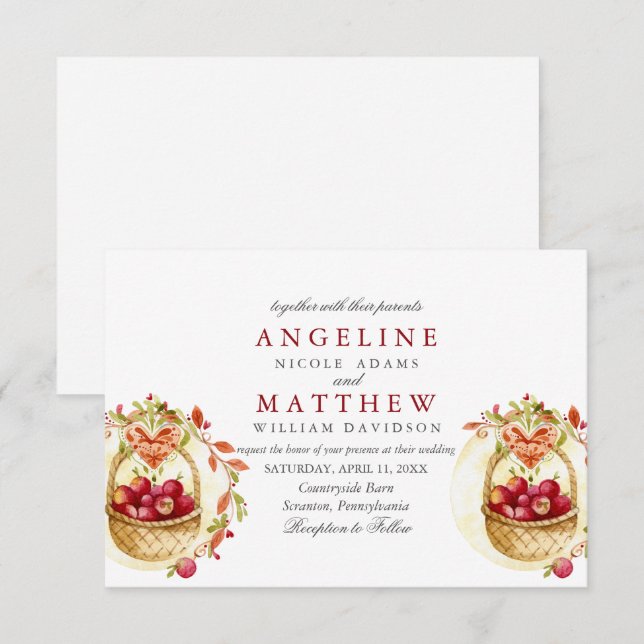Invitation Mariage de forêt de feuilles de coeur rouge Apple (Devant / Derrière)