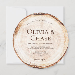 Invitation Mariage de forêt de montagne tranche de bois rusti