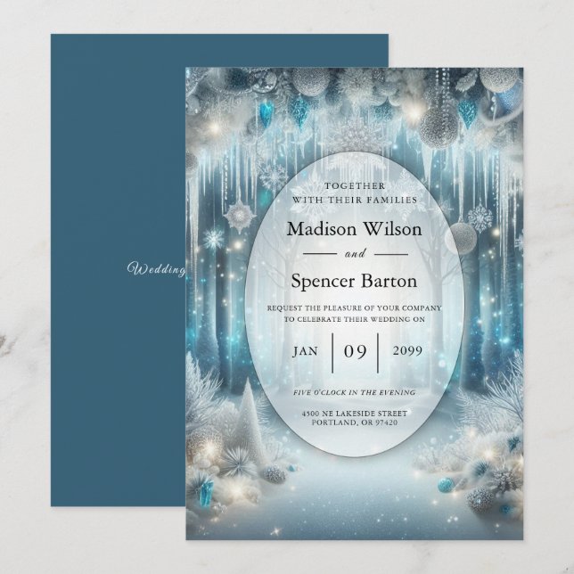 Invitation Mariage de forêt de neige rayonnante (Devant / Derrière)