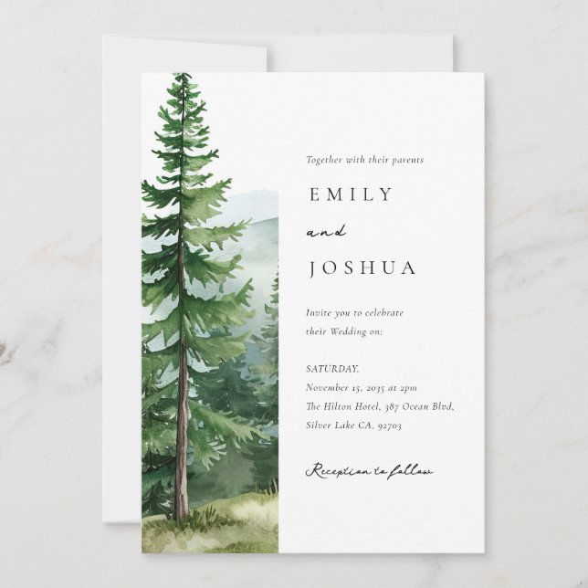 Invitation Mariage de forêt de pins rustiques (Devant)