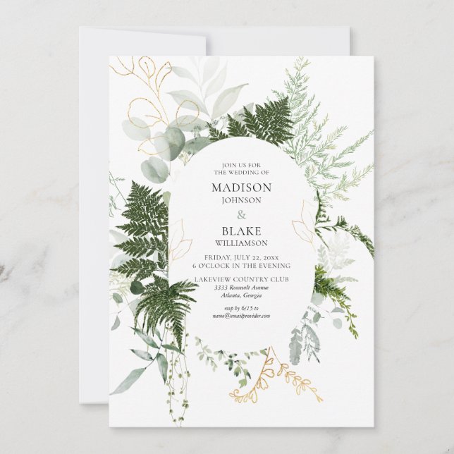 Invitation Mariage de forêt romantique de verdure (Devant)