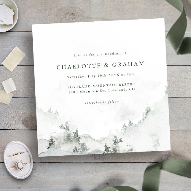 Invitation Mariage de forêt simple aquarelle (Green and White - Watercolor Simple Forest Wedding Invitation
)