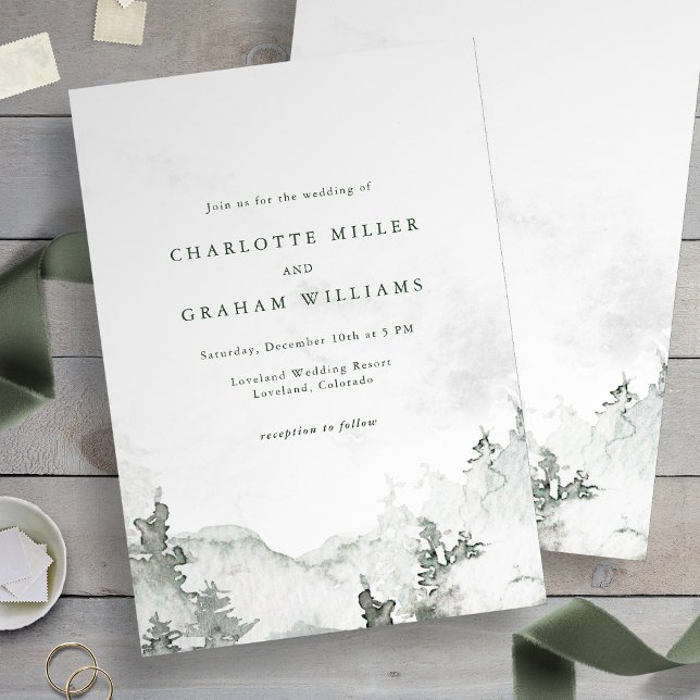 Invitation Mariage de forêt simple aquarelle (Green and White - Watercolor Simple Forest Wedding Invitation
)