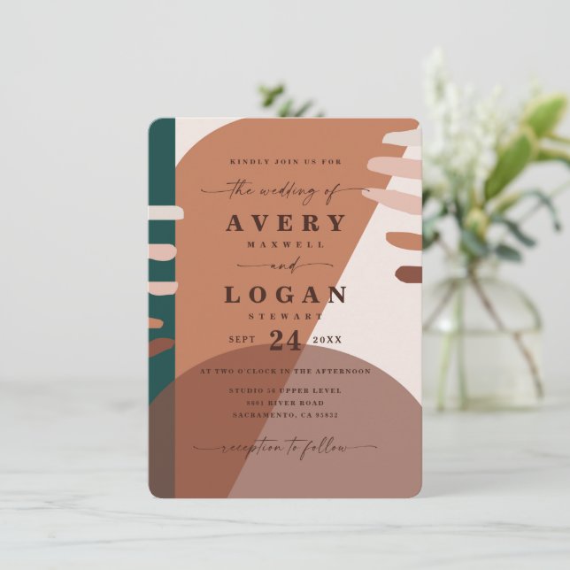 Invitation Mariage de formes Abstraites Boho Terracotta (Debout devant)