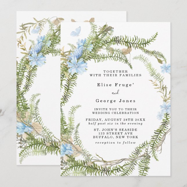 Invitation Mariage de fougère d'été Rustique  Invita (Devant / Derrière)
