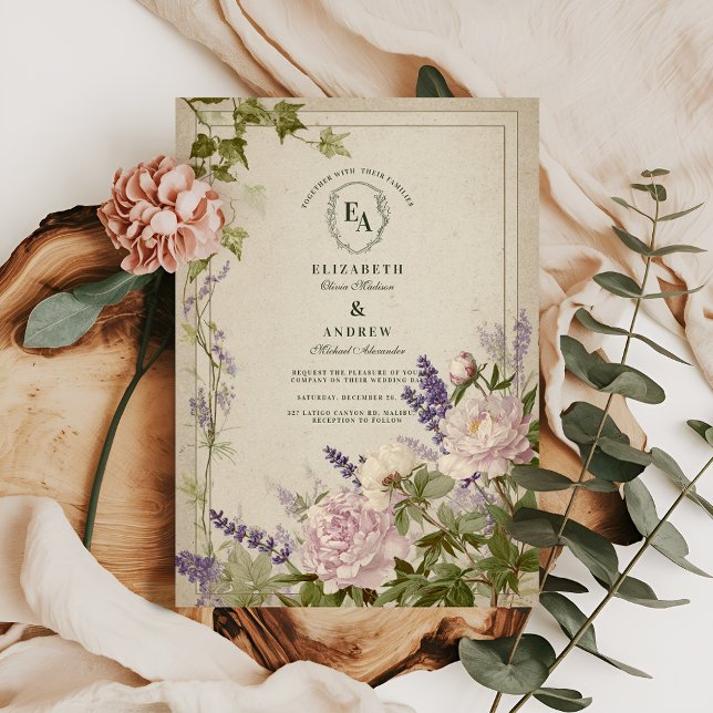 Invitation Mariage de fougères rustiques et de fleurs blanche (Créateur téléchargé)