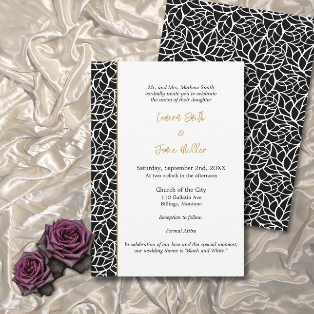 Invitation Mariage de frontière botanique blanc et noir (Formal White & Black Botanical Border Wedding Invitation)