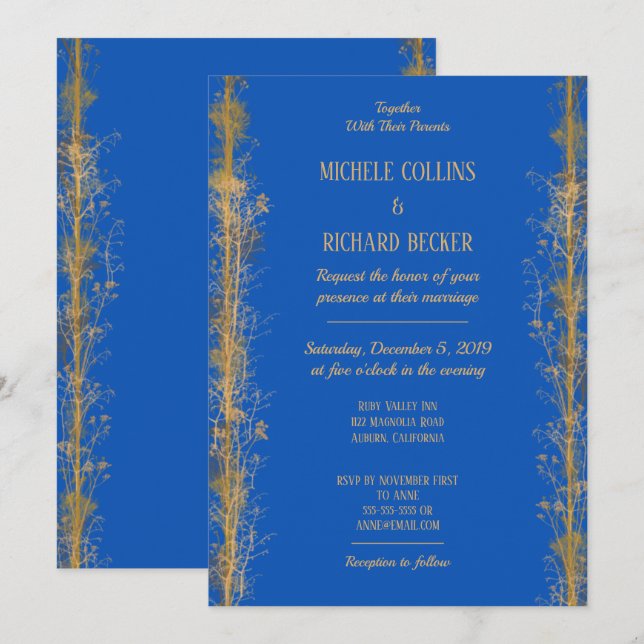 Invitation Mariage de frontière botanique en or chic (Devant / Derrière)