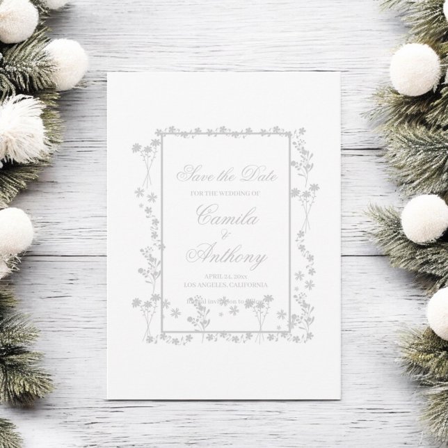 Invitation Mariage de frontière florale argent (Créateur téléchargé)
