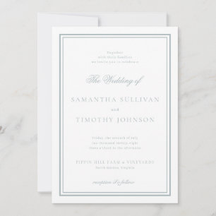 Invitation Mariage de frontière gris bleu classique français