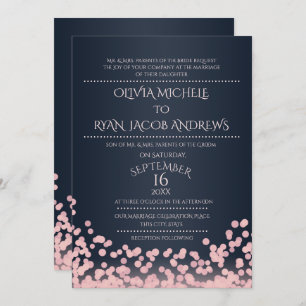 Invitation Mariage de gala Sparkle Pink et Navy Confetti