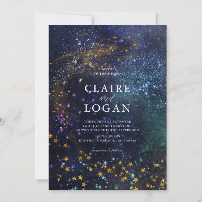 Invitation Mariage de Galaxie céleste de la nuit étoilée (Devant)