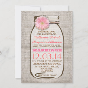 Invitation mariage de gerbera rose poitrine de mason de Burla